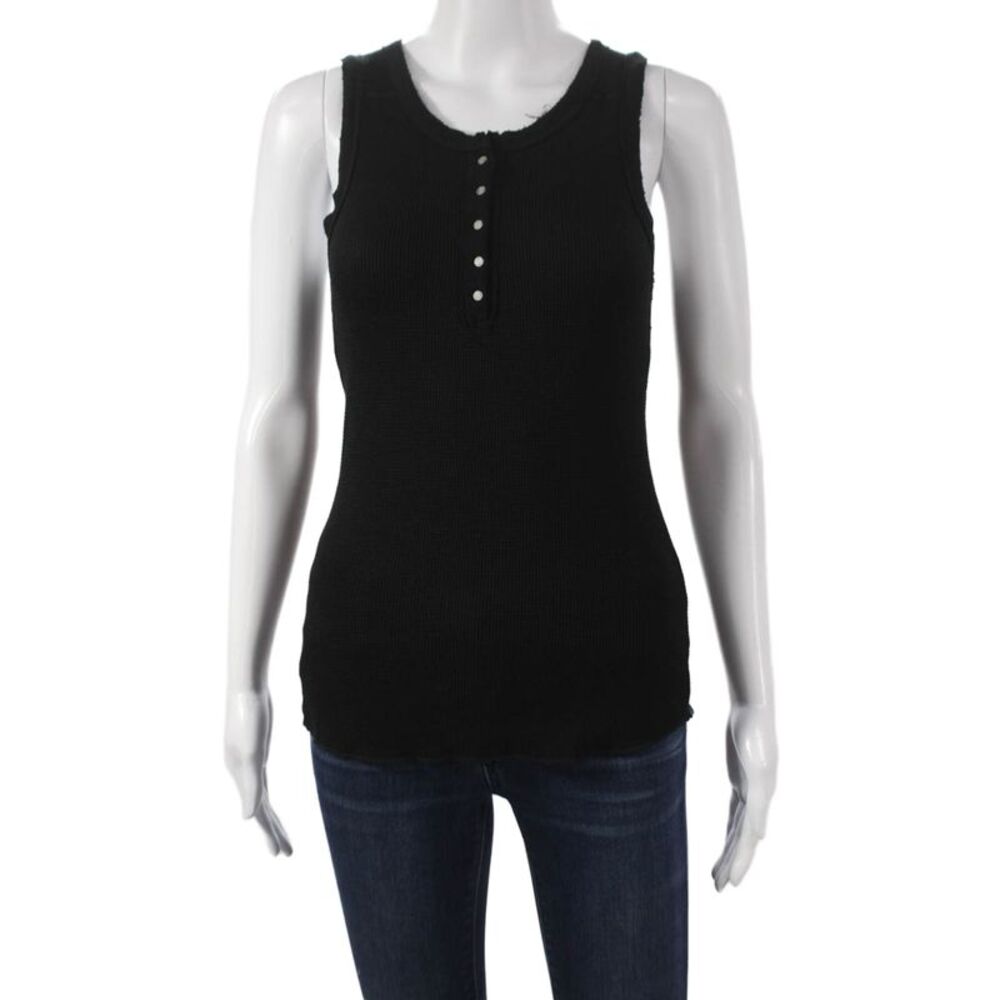 Crown Jewel Womens Basic Sleeveless Henley Tank Black Modal Size XS